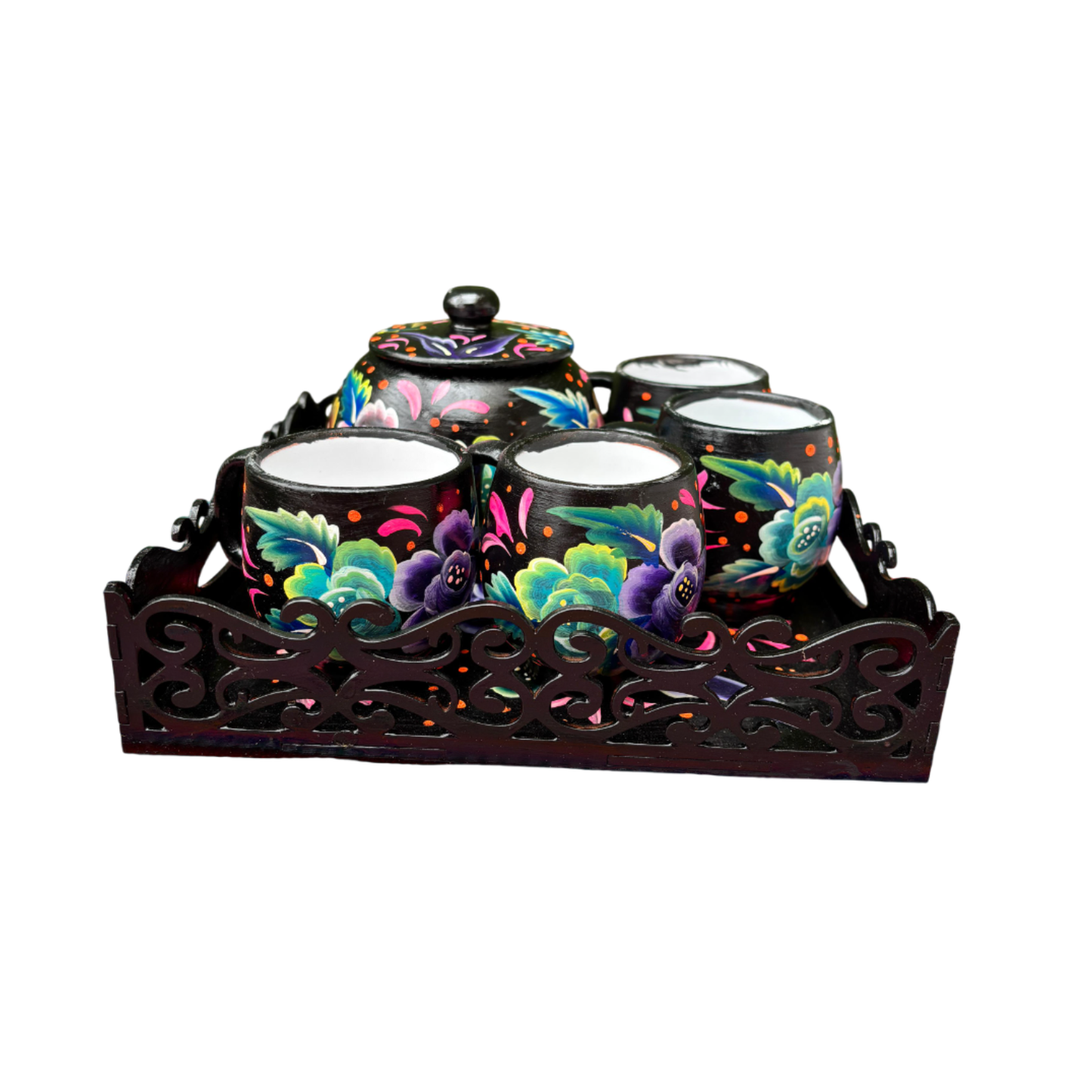 Set De Tacitas y Azucarera Floral - 5 Piezas